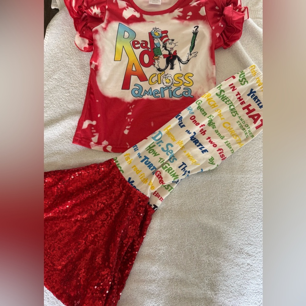 Girls Red Sequin Dr. Seuss bells outfit